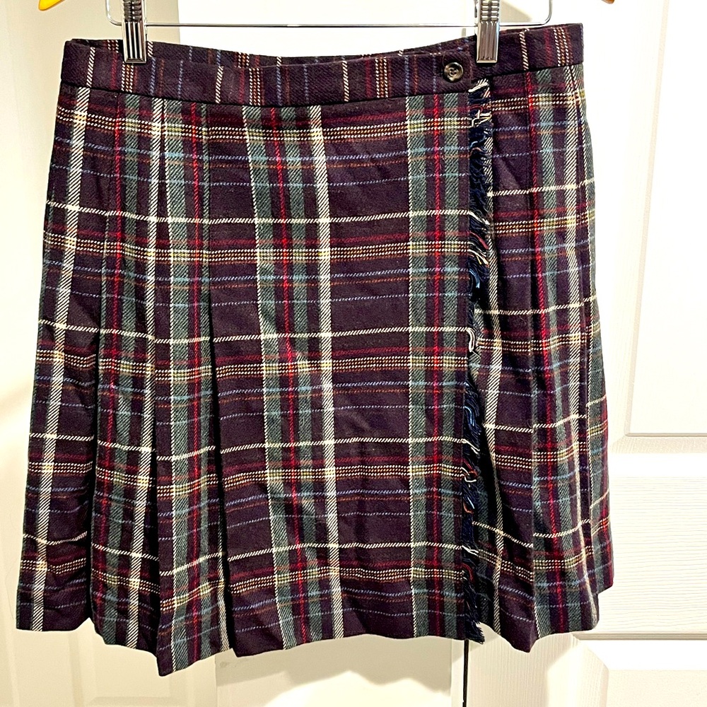 Evan Picone Women’s Vintage Wool Blend Tartan Plaid Kilt Mini Skirt Plum 14